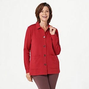Cuddl Duds Comfortwear Button Front Jacket Red Front Patch Pockets XS